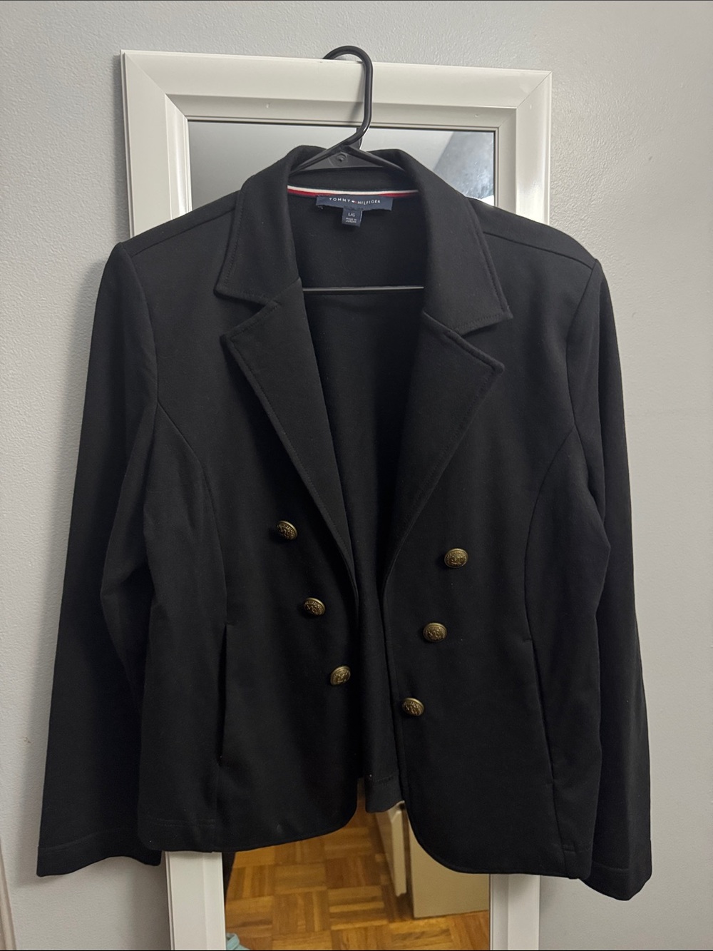 Tommy Hilfiger Black Double-Breasted Blazer with Brass Buttons